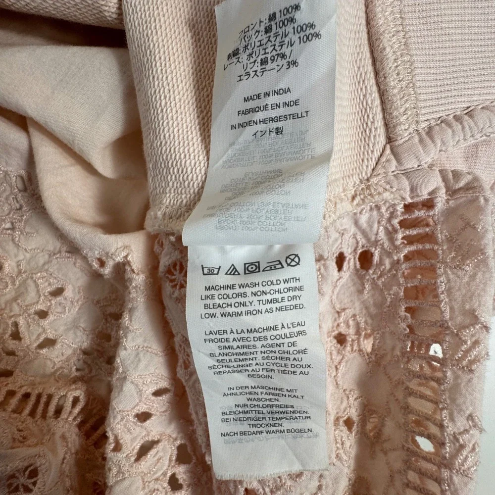 J.Crew Women's Small 100% Cotton Pale Pink Lace Hem Sweatshirt